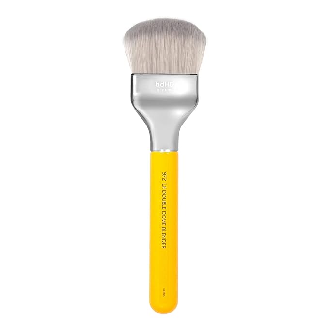 Bdellium Tools Professional Makeup Brush - Studio Series 972 Large Rounded Double Dome Blender - With Soft Synthetic Fibers, For Foundation Application & Blending (Yellow, 1pc)