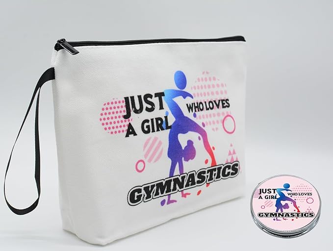 Personalized Gymnastics Makeup Bag set with Mirror for Gymnastics lovers,travel Cosmetic bag kit with10 pieces pink brush set,Birthday Gifts for Women Mom femal Friends