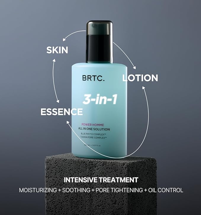 BRTC Power Homme All in One Solution | Men's Face Moisturizer | 3-in-1 (Toner+Lotion+Essence) | Sebum Control, Korean Skincare (200ml, 6.76 fl.oz)