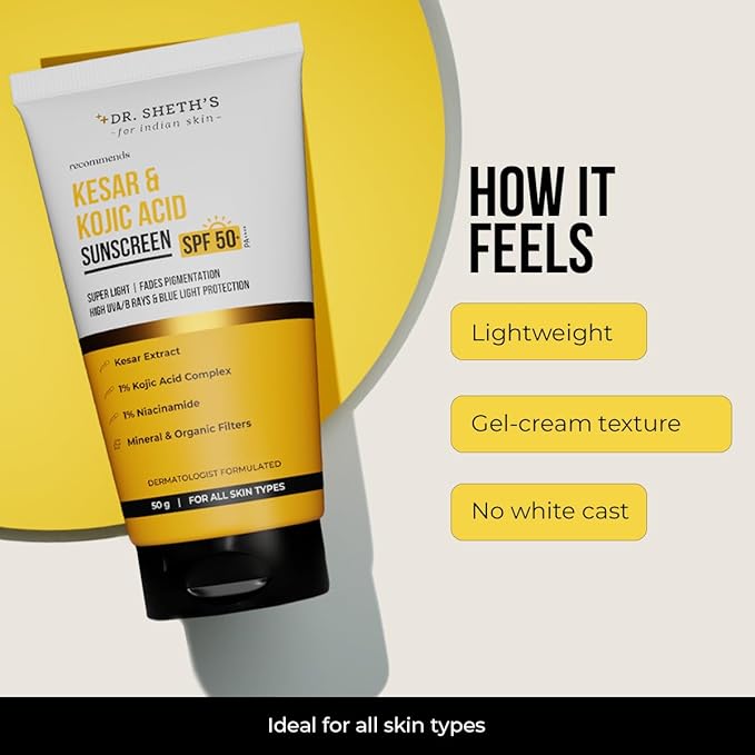 Dr. Sheth's Kesar Sunscreen with SPF 50 Pa++++ | For Daily Moisturization | For All Skin Types | 50 g