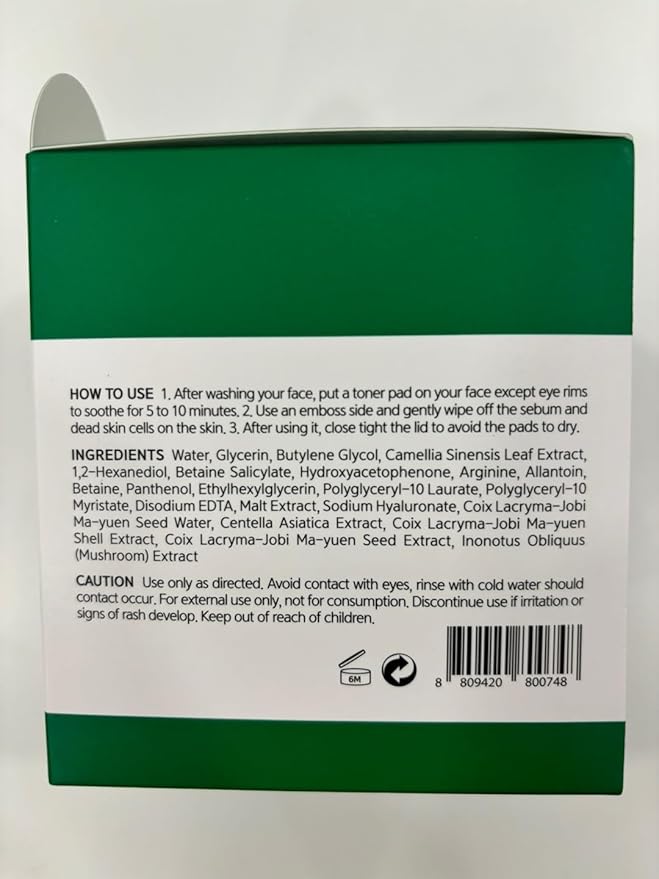 BARULAB Green Tea BHA Melting Toner Pads with Centella Asiatica Soothing Hydrating Moisturizing for All Skin Types | Anti-blemish Daily Care Gentle Mild Peeling Exfoliating Korean Skincare, White