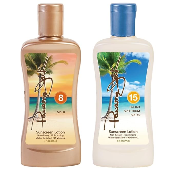 Panama Jack Golden Hour Duo - Travel Sunscreen Lotion SPF 8 & 15 Suntan Sun Care Pack