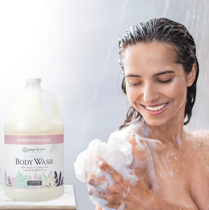 Ginger Lily Farms Botanicals Nourishing Body Wash, 100% Vegan & Cruelty-Free, Whispering Rose Scent, 1 Gallon (Pack of 4)