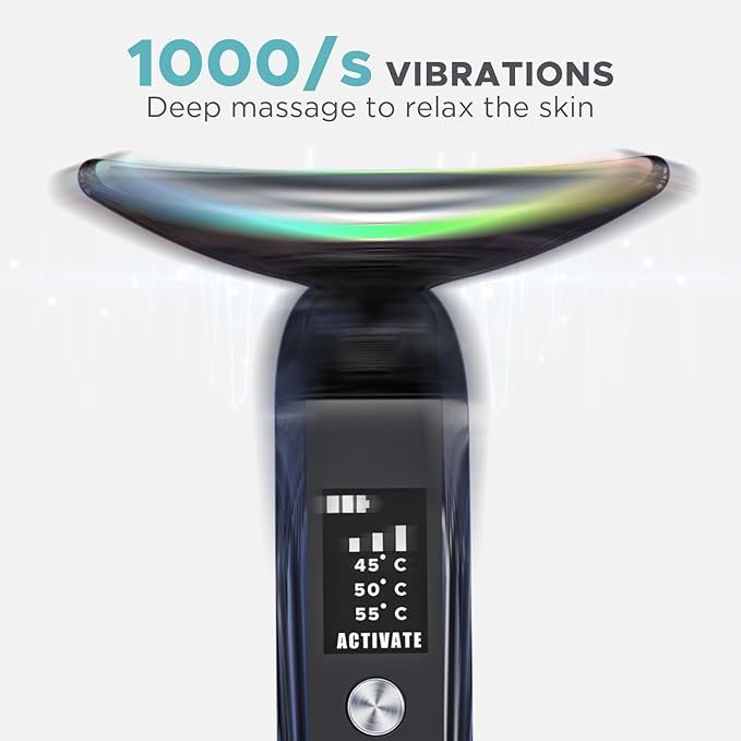 2025 Upgraded Red Light Therapy for Face Portable Charging Dock, Facial Neck Massager 3 Heat Settings, Vibrating Face Massage, 9-Color LED Light & 30-Day Battery | Home Spa Travel Skincare - Black