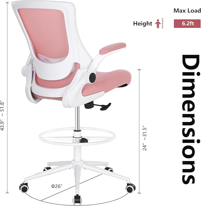 Misolant Tall Office Chair, Drafting Chair for Standing Desk, High Office Chair with Adjustable Lumbar Support, Flip-up Arm and Footrest Ring, Tall Drafting Chair for Bar Height Desk