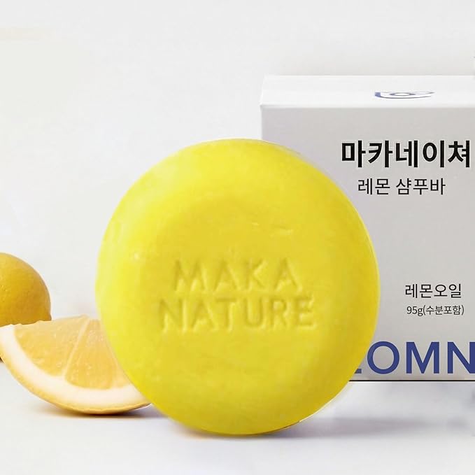 Maka Nature Lemon Shampoo Bar for Oily Hair, Sebum Control Solid Shampoo Bar for Lightweight Volume, Vegan Korean Shampoo Bar, pH Balanced Hair Care, Eco Friendly Plastic Free, 3.35 oz
