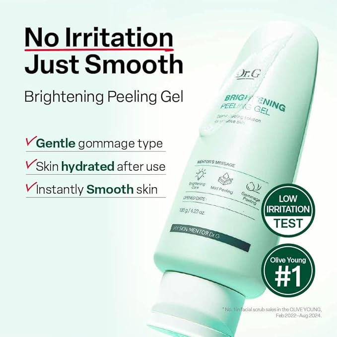 Dr. G Brightening Peeling Gel - Korean Skincare for Glowy Skin - Aqua Gommage Facial Exfoliator - Hyaluronic Acid, Ceramides, Vitamin C - Smooth Skin Texture, Low Irritation - Bulk Items - 4.23 fl oz