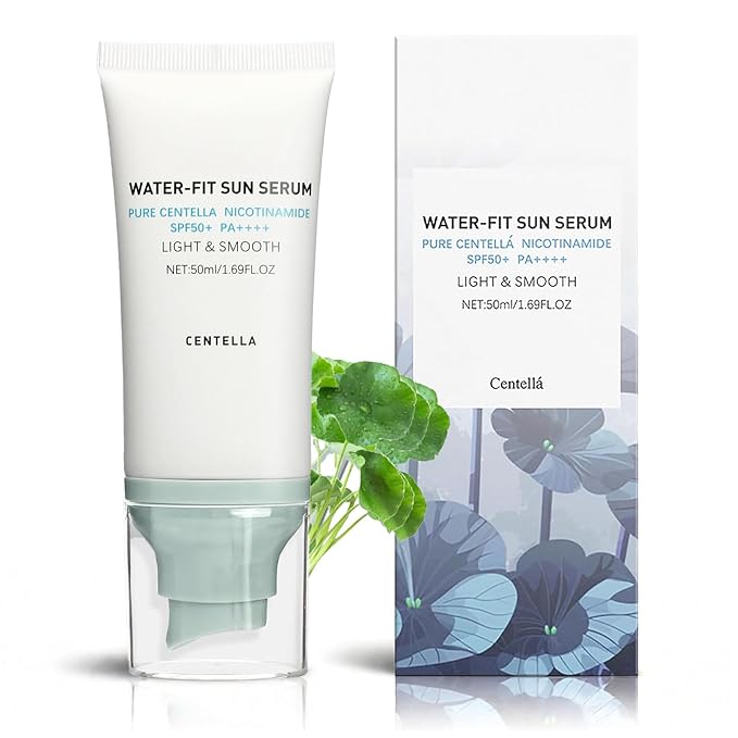 Centella Sunscreen SPF50+ PA++++, Long-Lasting Protection&Water-Fit Sun Serum,Madagascar Centella Sunscreen for All Skin Types and UV Defense, Nourishing Skin, Lightweight, Non-Greasy, No White Cast