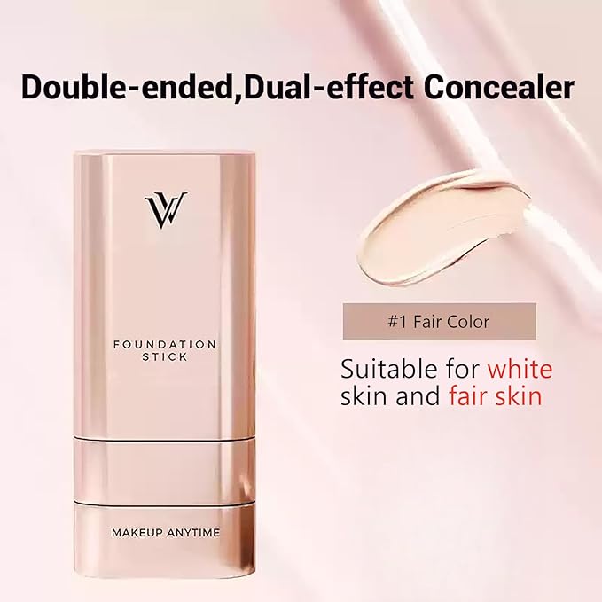 Korean Foundation Stick, Multi-use Double Head Foundations Make up Sticks, Longwear Natural Finish, Waterproof, Sweat-Proof for All Skin Types (#1 Fair Color)