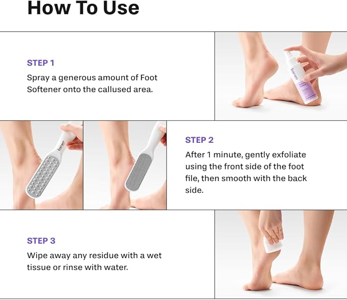 Baren Foot Callus Remover Kit |1-Min Spray & Peel |13 Naturally derived ingredients |Professional Level Gentle Removal of Dead Skin |Premium Grade Stainless Steel |3.3oz Callus Peeling Spray+Foot File