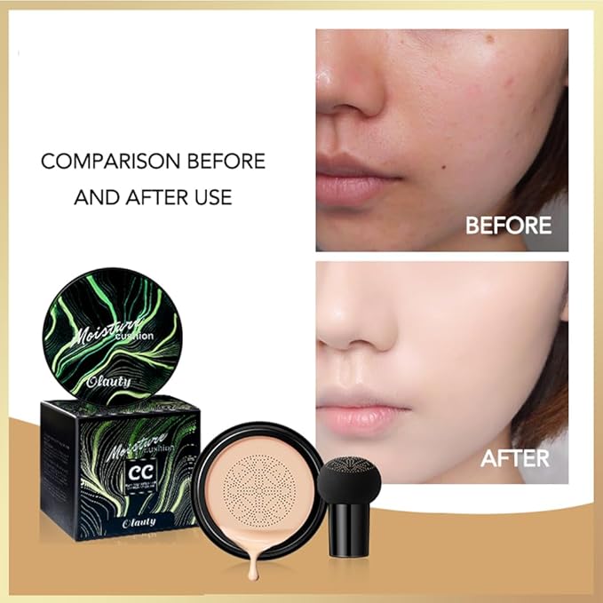 Mushroom Head Air Cushion CC Cream Foundation, Moisturizing Concealer BB Cream Nude Long Lasting Matte CC Cream Makeup Liquid Foundation (1pcs Brunet Brown)