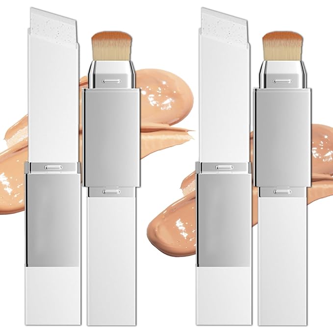 2pcs Blanc Cover Stick, Blanc Cover Cream Stick V White, Dual-Ended Full Coverage Color-Changing Korean Foundation V Sticks with Brush, Makeup Base for Flawless Look (Ivory White & Natural Color)