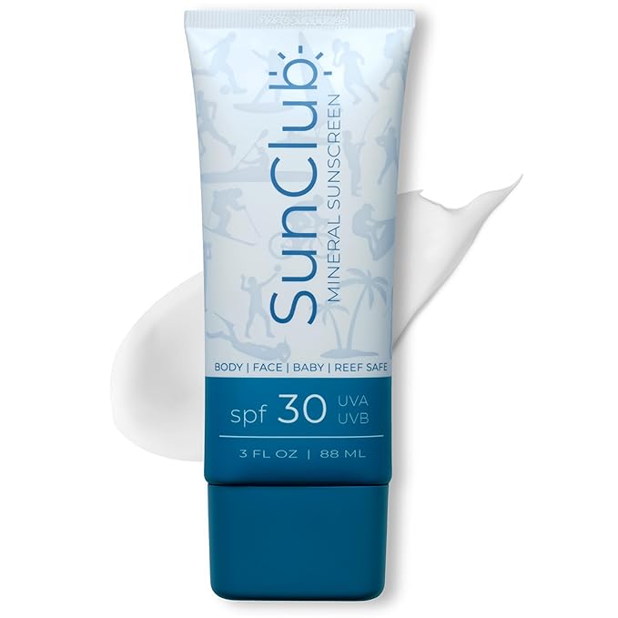 SunClub Natural Mineral Sunscreen with Zinc, Clear Sunblock, SPF 30, Water Resistant, Chemical-Free, Broad Spectrum UVA/UVB, Baby Safe, Reef Safe, Face and Body Safe, Made in USA, 3 oz.