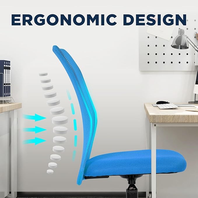 FDW Home Office Chair Mid Back Mesh Desk Chair Armless Computer Ergonomic Task Rolling Swivel Chair Back Support Adjustable Modern with Lumbar Support,Blue