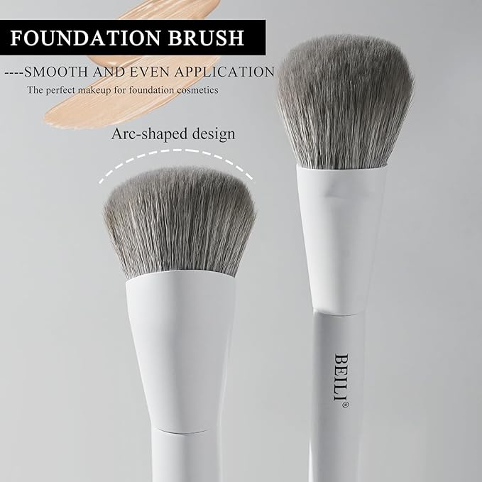 BEILI Mini 6Pcs Makeup Brush Set – Classic White, Professional Makeup Brushes for Foundation, Contour, Highlighter & Blending, Travel-Ready with Sponge