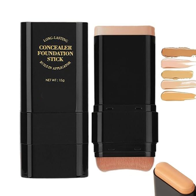 Concealer Foundation Stick, Dual-Ended Eraser Foundation Stick Conceal & Highlight, With Built-In Brush, for All Skin Types (WHEAT)