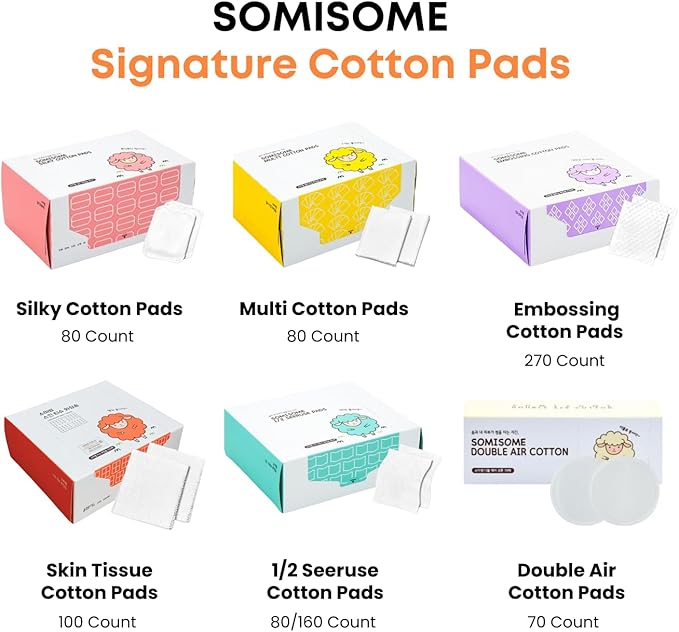 Multi Cotton Pads – 100% Pure Cotton for Makeup Removal & Skincare, 5-Layer Lint-Free Premium Korean Facial Cotton Pads, Hypoallergenic, 80 Count
