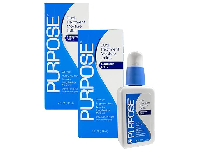 Purpose Dual Treatment Moisture Lotion with SPF 10 – Oil-Free, Fragrance-Free Daily Moisturizer for Sensitive Skin - 4 Fluid Oz. (Pack of 2)