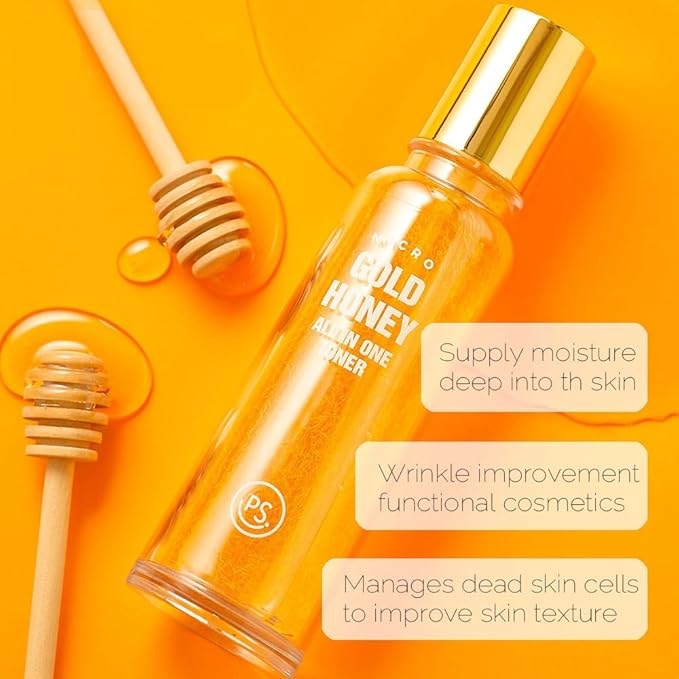 PRETTYSKIN Micro 24K Gold and Honey Extract for Hydration and Revitalization – Toner + Essence | Deep Hydration, Texture Care, Skin Revitalizing Support | Lightweight (4.73 fl. oz)