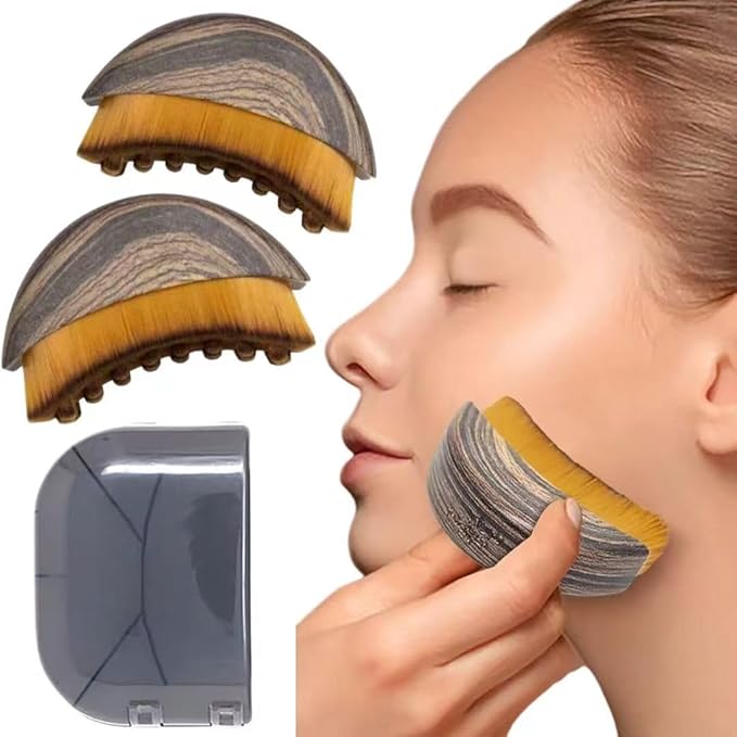 Lymphatic Contour Face Brush - Lymphatic Drainage Massager for Face Lifting, Jawline Sculpting & Anti-Puffiness - Ultra-Soft Dry Brushing Facial Tool with Travel Case (2pcs)