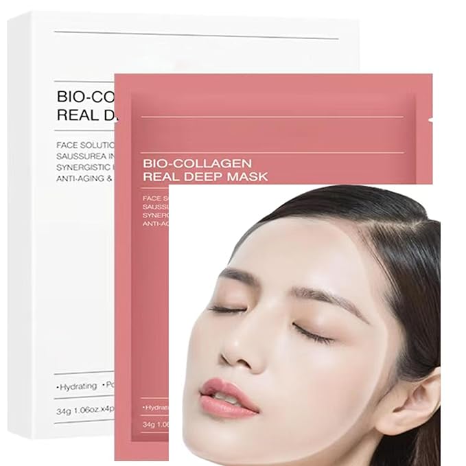 5ea Set Collagen Face Mask Bio-Collagen Real Deep Mask Hydrating Overnight Hydrogel Facial Mask Improves Skin Pore Minimizing Elasticity Plumping Improvement Korean Skin Care