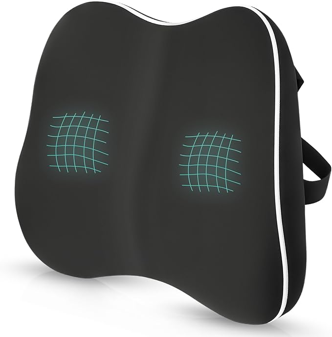 Teemtan Lumbar Support Pillow for Office Chair & Car – Ergonomic Memory Foam Back Cushion with Cooling Cover & Adjustable Strap – Support for Better Posture and Sitting Comfort