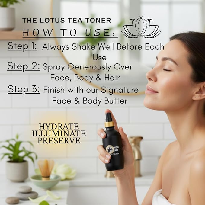 Organic Lotus Tea Toner - Vitamin C and Ferulic Acid - Evens Skin Tone and Brightens Complexion