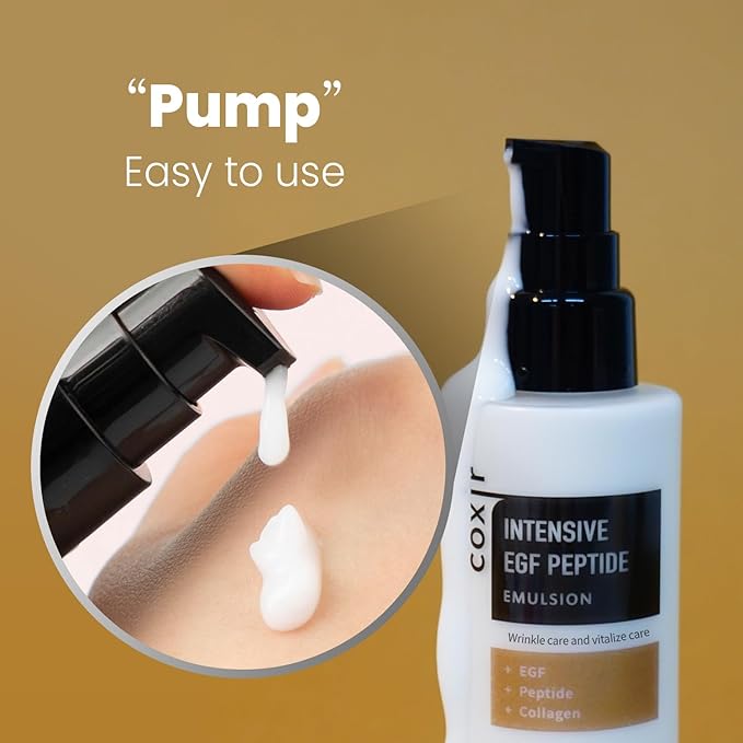 coxir Intensive EGF PEPTIDE Emulsion l Youth Activating Moisturizer for Face with EGF(Epidermal Growth Factor),Multi-Peptides l for Dull,Aged Skin and Damaged Skin [100ml/3.38 fl.oz]