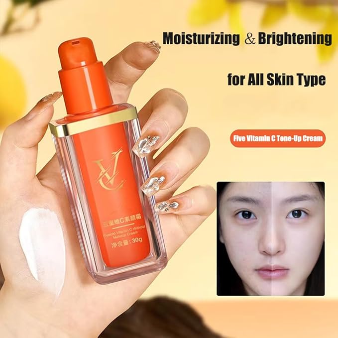 Japanese Vitamin C Makeup Tone Up Cream, 5 in 1 VC Moisturizing Brightening Concealer, Face Moisturizer Cream for All Skin Type, Long-Lasting Hydrating, Quick Makeup, Radiant Skin (2)