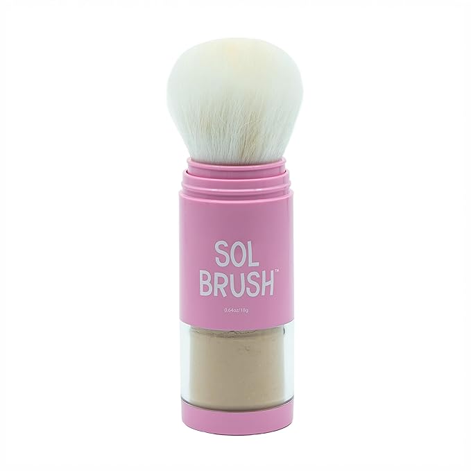 SPF 50 Mineral Sunscreen Powder, Broad Spectrum UVA/UVB Protection Sunscreen, Mess Free Brush On Applicator, Clean & Cruelty Free, Water Resistant (80 Minutes), Pink, Medium
