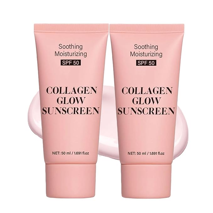 Collagen Sunscreen for Face SPF 50, Hydrating Facial Sunscreen with Collagen, Broad Spectrum UVA/UVB Protection, Natural Glow Effect, Non-Greasy & No White Cast, Travel Size (2PC)