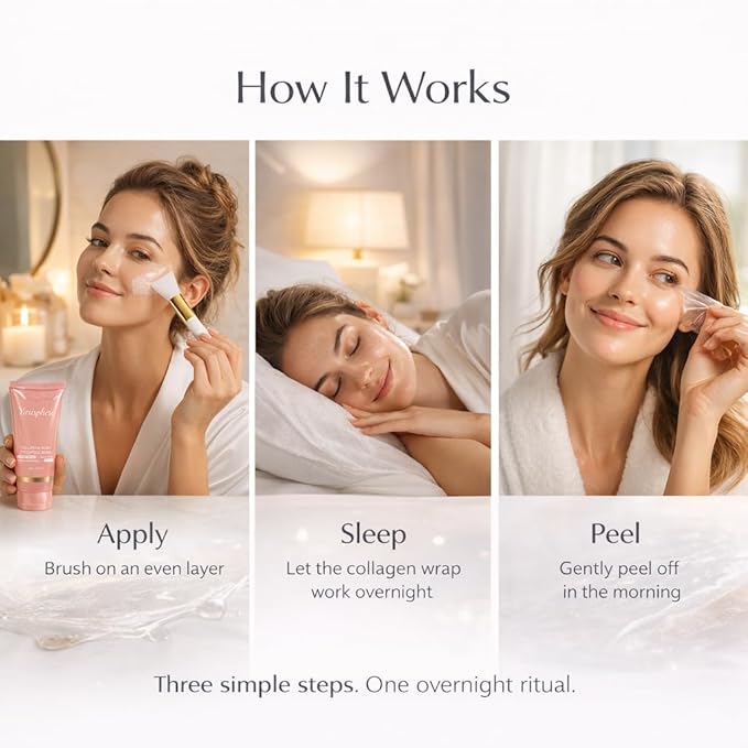 Collagen Overnight Peel Off Face Mask - Real Collagen Wrapping Mask for Glass Skin - Deep Hydration, Elasticity & Pore Care - Skincare for Glowing, Firming & Moisturizing 1P