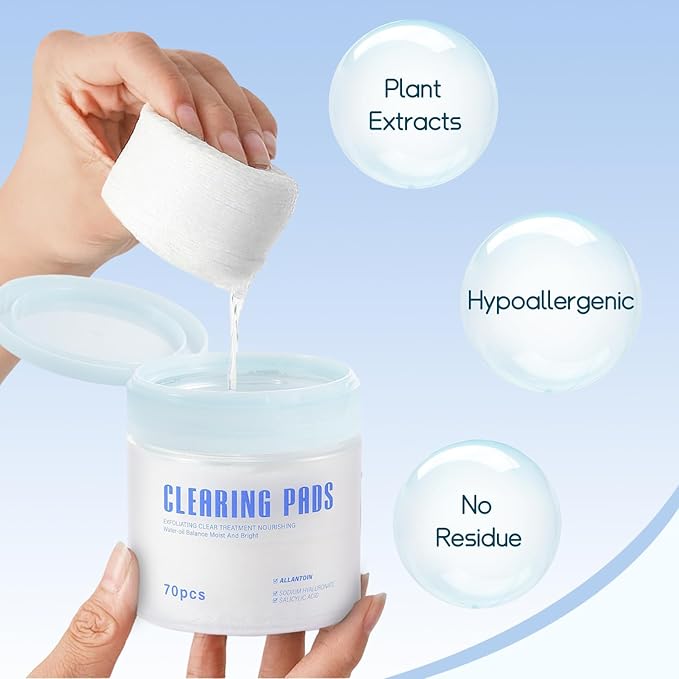 Salicylic Acid Toner Pads Face Care, Gentle Pore Shrinking Face Exfoliator Toner Pads, Soothing Skin Care Dual Texture Salicylic Acid Pad, Oil Control Deep Cleansing Facial Cotton (Pack of 70)