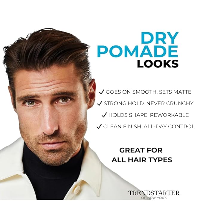 TRENDSTARTER - DRY POMADE (4oz) - Firm Hold - Low Shine - Water-Based Gel Type Pomade - All-Day Hold Premium Hair Styling Products