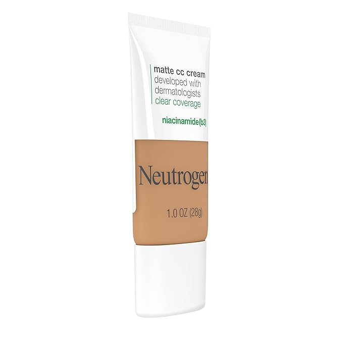 Neutrogena Clear Coverage Flawless Matte CC Cream, Full-Coverage Color Correcting Cream Face Makeup with Niacinamide (b3), Hypoallergenic, Oil Free &-Fragrance Free, Butterscotch, 1 oz (Pack of 2)