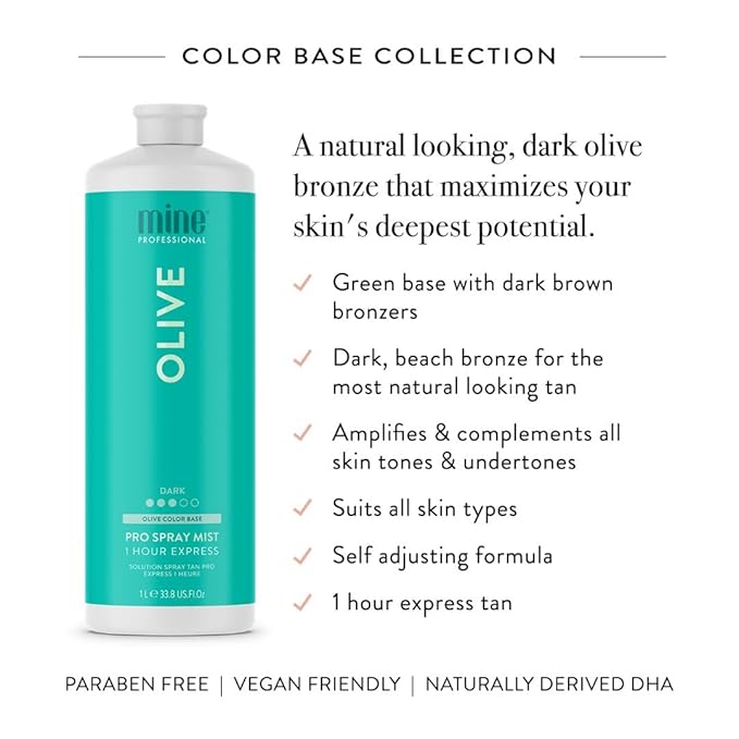 MineTan Spray Tan Solution | Olive - Fake Tanning Mist Best for Dark Bronzed Glow Skin Finish, Fast Drying, 1 Hour Express, Hydrating, Salon Professional Formula, Vegan, 33.8 Fl Oz
