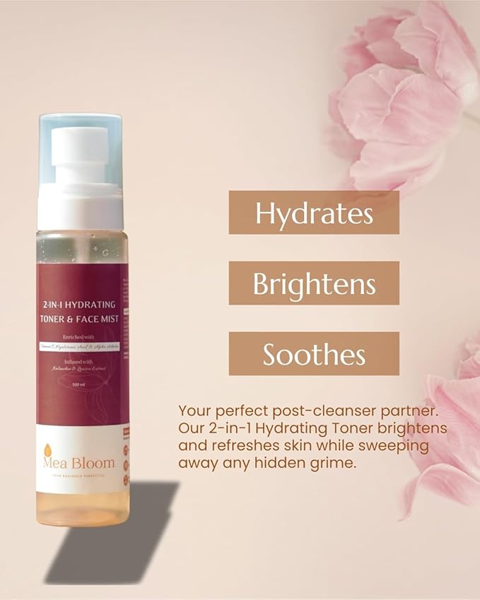 BEMT 2-in-1 Hydrating Toner & Face Mist | Alcohol-Free | Helps Improve The Appearance of Pores & Skin Tone | Refreshing, Soothing Formula with Vitamin C, Hyaluronic & Botanical Extracts 100 ml