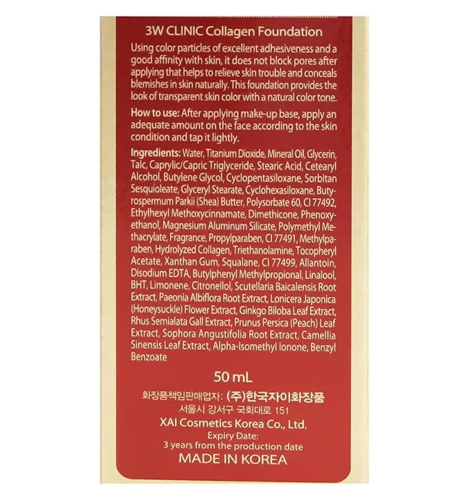 [3w Clinic] Collagen Foundation 50ml/ Perfect Cover Bb Cream/#23 Natural Beige/Korea Made