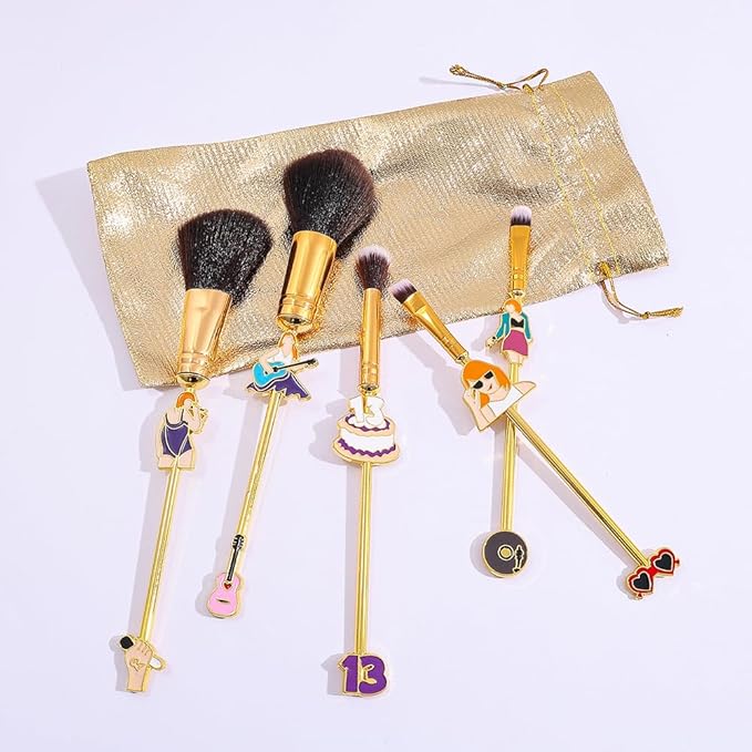 5pcs Famous Pop Singer Makeup Brushes - The Life of a Showgirl Make Up Brushes Metal Handle Makeup Tools Gift for Fans (Tay)
