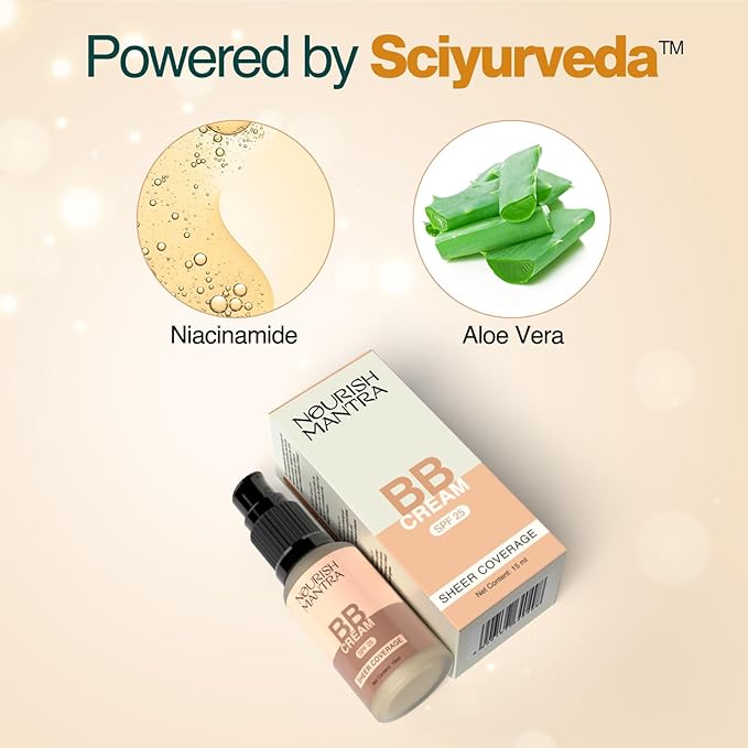 Nourish Mantra BB Cream with SPF 25 | Best For No-Makeup-Makeup Look | Enriched with Niacinamide & Aloe Vera | Suits All Skin Types | For Women | 15 ml