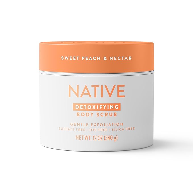 Native Detoxifying & Exfoliating Body Scrub for Women & Men, Sweet Peach & Nectar, Gentle Body Polish for Soft, Smooth Skin, Made Without Sulfates, 12 oz