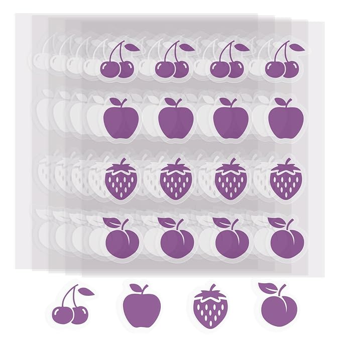 80 Pack UV Detection Stickers for Sunscreen -Sun Protection Stickers for Kids Adults -Waterproof Sunscreen Dots UV Patch Sunblock SPF Sensing Patches for Reapplying Reminder (Fruit | Purple)
