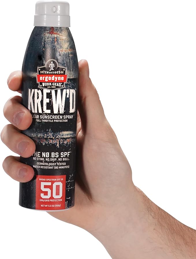 Ergodyne KREW'D 6353 Sunscreen Spray, Broad Spectrum SPF 50, Water Resistant, 5.5 oz, 12-Pack