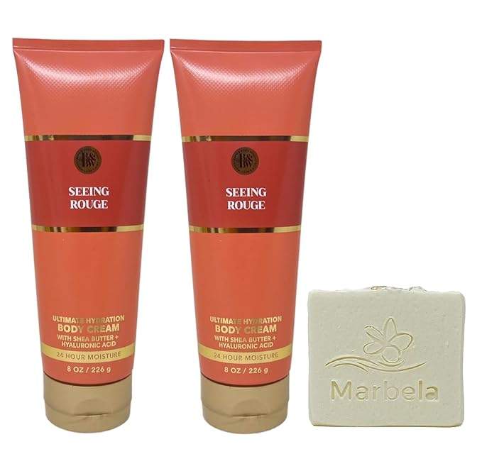 Bath & Body Works Seeing Rouge 2 Pack Ultimate Hydration Body Cream Bundle with a Natural Oats Bar Soap - Full Size