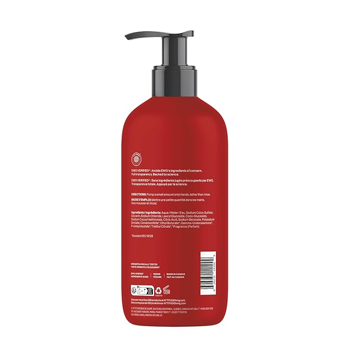 ATTITUDE Liquid Hand Soap, EWG Verified, Plant and Mineral-Based, Vegan Personal Care Products, Apple & Spices, 16 Fl Oz