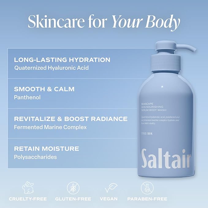 Saltair Body Wash 2-Pack – Moisturizing Body Wash with Hyaluronic Acid & Vitamin B5 – Scented Shower Gel for Women and Men – Seascape Scent, 2x 17oz – Vegan, Cruelty-Free, Paraben-Free