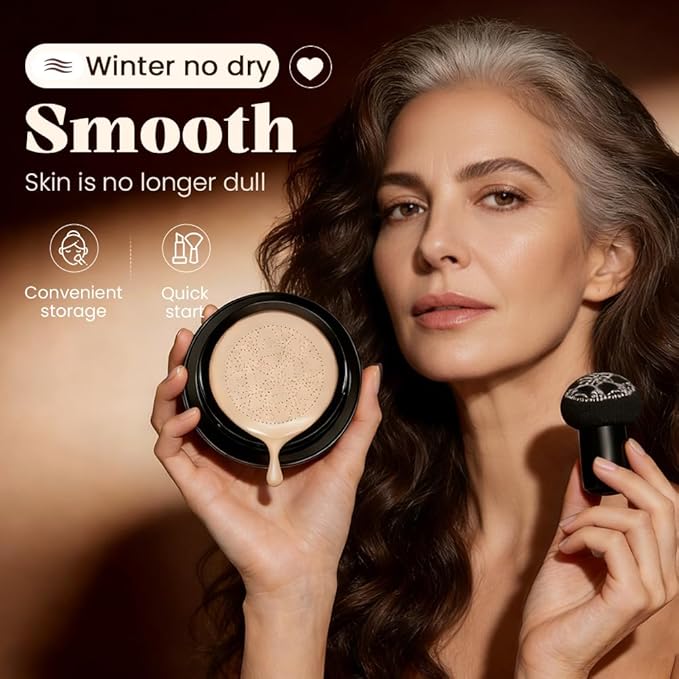 Foundation for Older Women, 2026 New Mushroom Head Cushion CC Cream Glow Foundation for Mature Skin, Moisturizing Concealer Brighten Long-Lasting (Ivory)