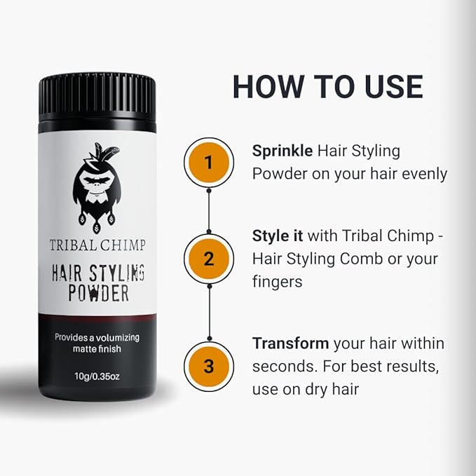 Tribal Chimp Hair Styling Powder, All-day Invisible Hold Hair Volumizer and Texture Powder for Men and Women, Styling Powder with Matte Finish - 3-Piece Set, 10g