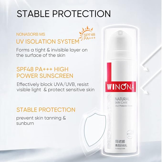 WINONA SPF 48+++ Face Sunscreen Lotion, Skin Soothing Sunblock Milk for Sensitive and Dry Skin, Enriched with Portulaca Oleracea, Lightweight, Gentle, and Moisturizing, 1.76oz