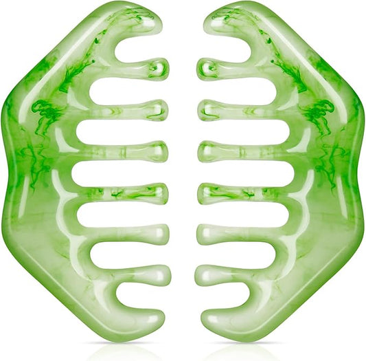 Geiserailie 2 Pcs Jade Combs Esthetician Supplies Massage Stone Hair Gua Sha Scraping Scalp Comb Facial Massage Tool Handheld Head Tools Head Caring Therapy Mother's Day for Women(Elegant Style)